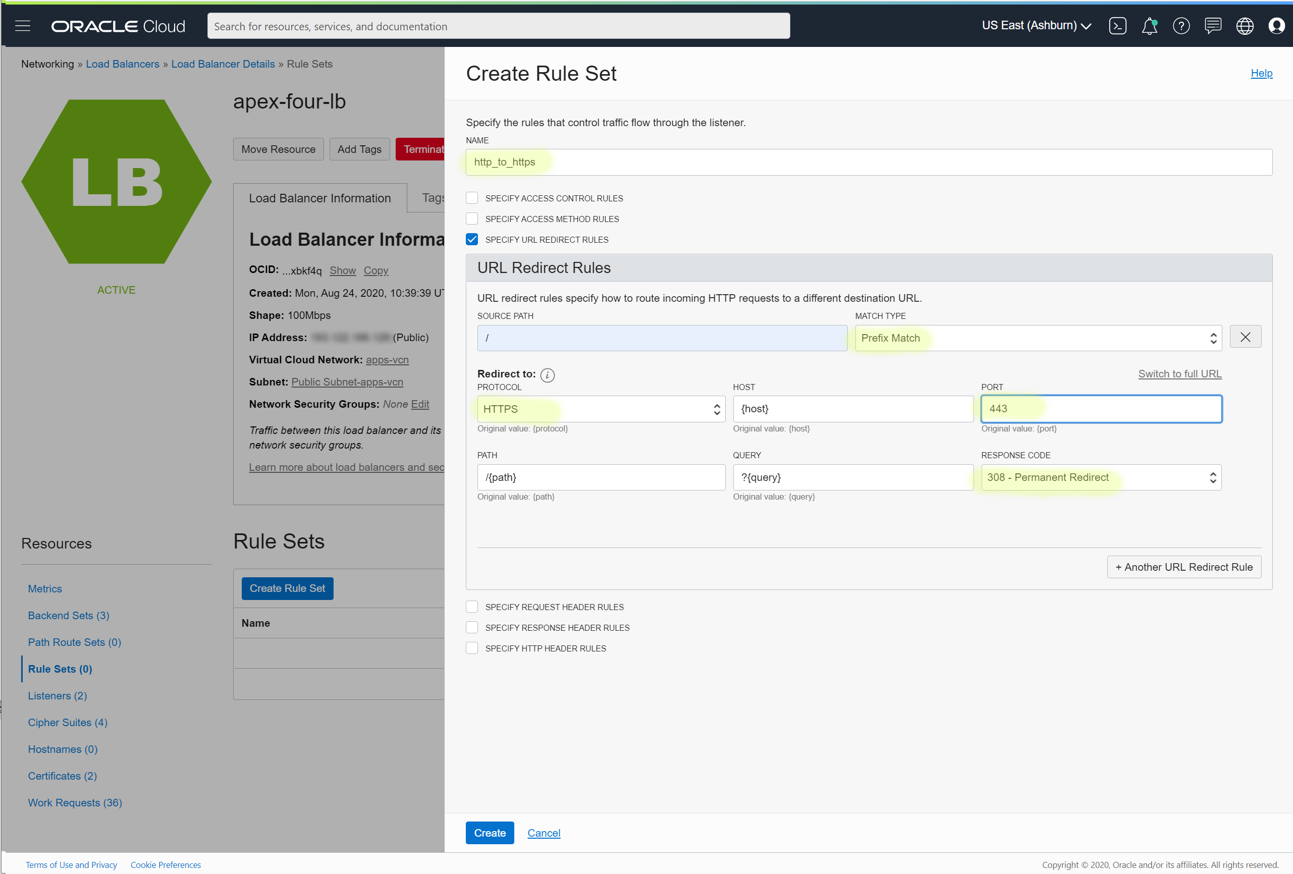 For to create new rule set for the Oracle Cloud Infrastructure load balancer 