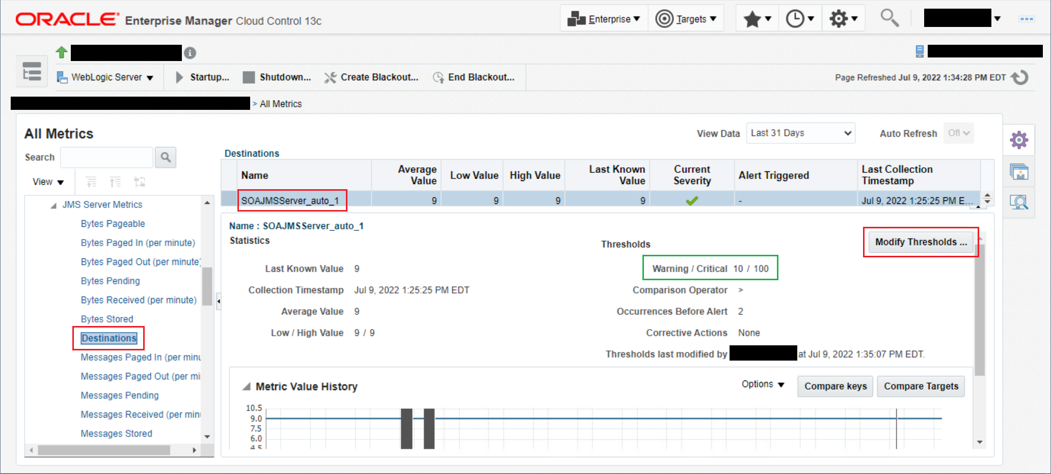 Monitor JMS queues through OEM 13c